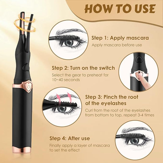 Instructions for using the Autera – Recourbe-cils électrique rechargeable to curl eyelashes.
