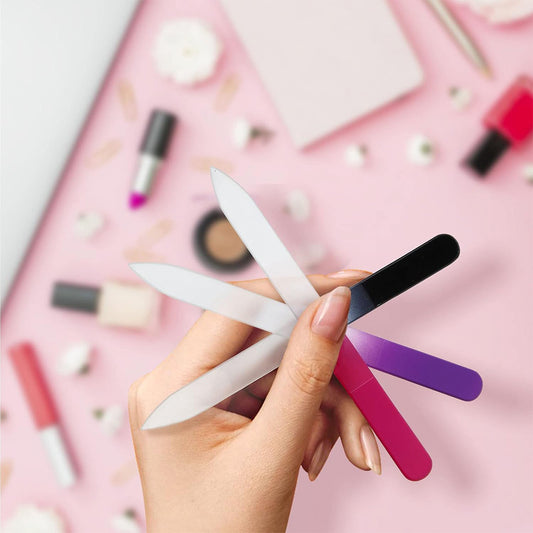 Main image showcasing the Autera CrystalFile, featuring various nail files in hand on a pink background.