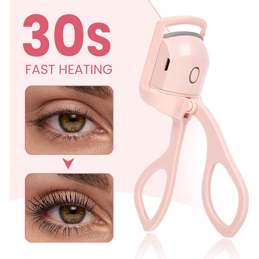 Autera HeatLash heated eyelash curler demonstrating fast heating to create beautiful, defined lashes in 30 seconds.