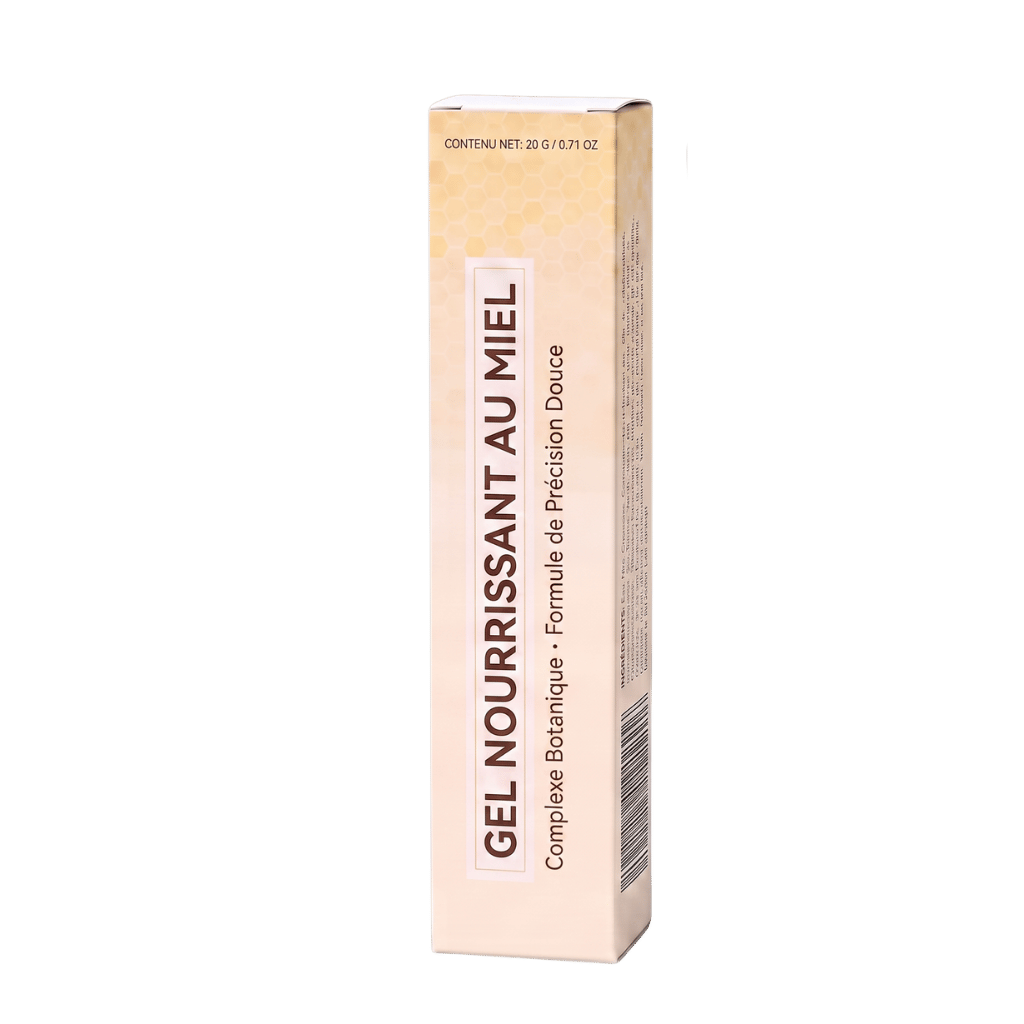 Packaging du Gel Nourrissant au Miel, mettant en avant sa formule botanique douce.