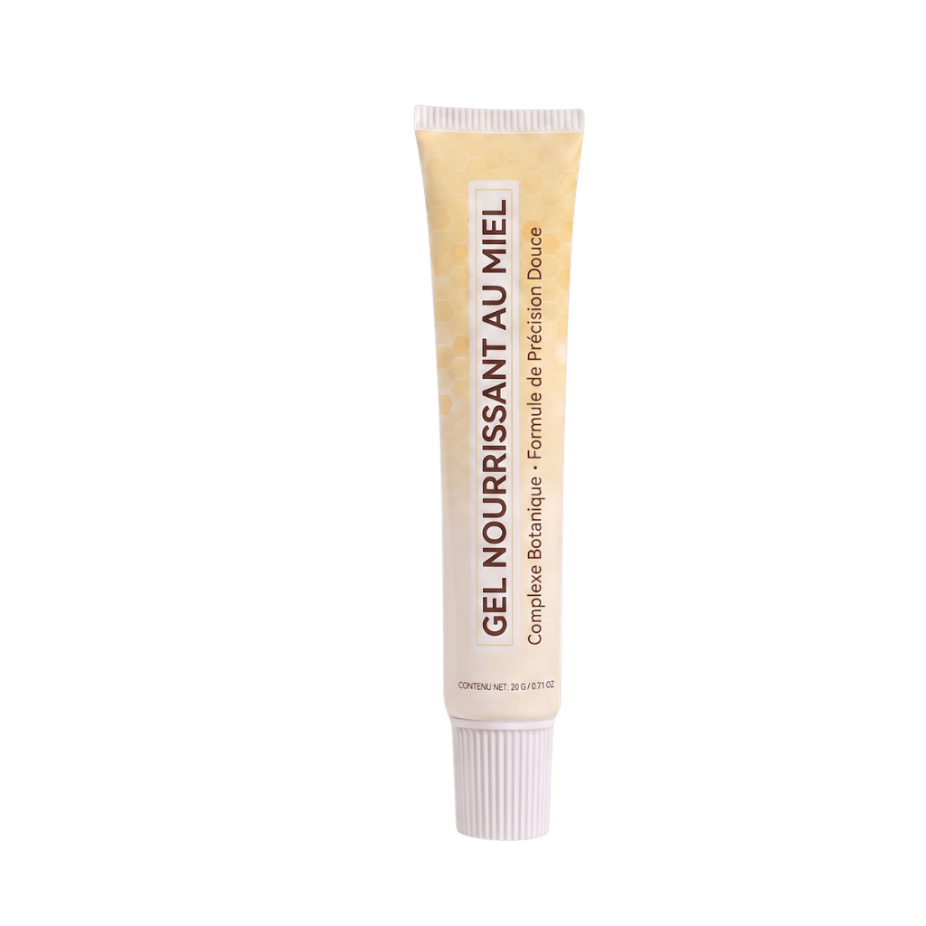 Gel Nourrissant au Miel dans un tube, offrant une texture légère pour une peau douce et hydratée.
