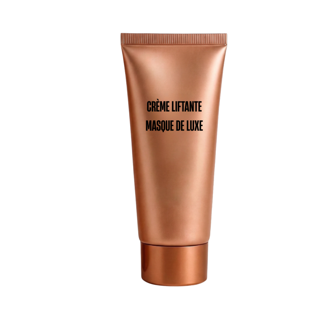 Crème masque liftante premium dans un tube doré, conçu pour un teint lisse et lumineux.