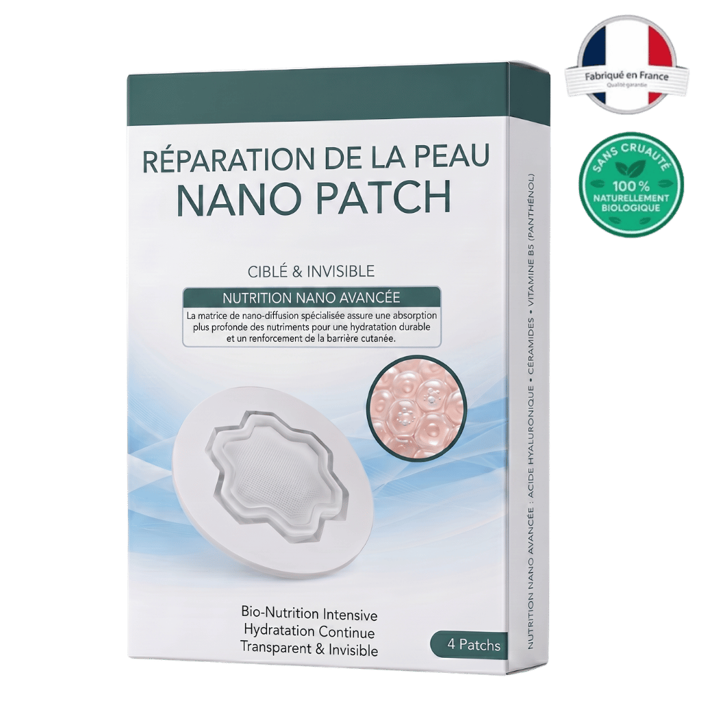 Patch Nano Réparateur pour la Peau - Emballage contenant 4 patches pour nutrition et hydratation avancées.
