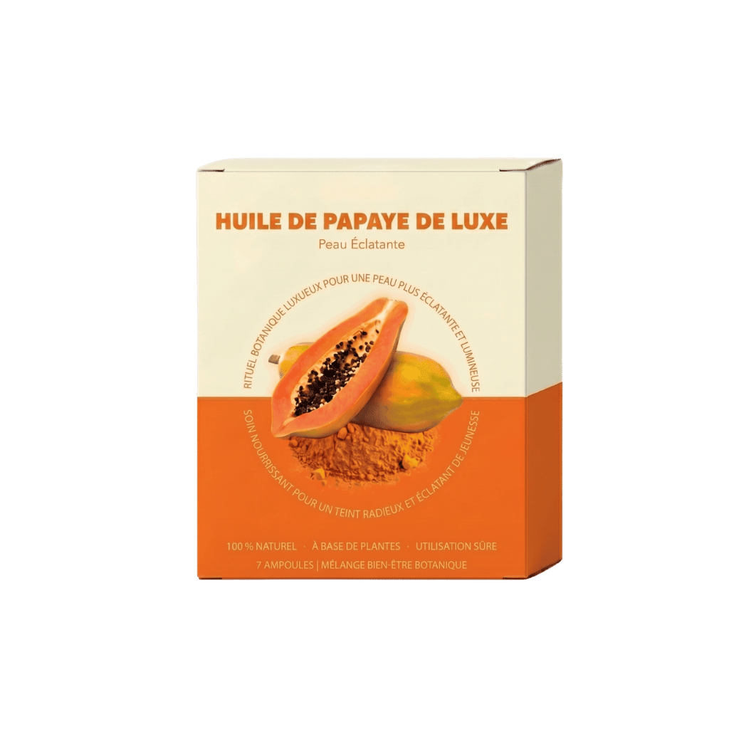 Huile de papaye de luxe - produit pour une peau éclatante et hydratée, avec ampoules pour soins quotidiens.