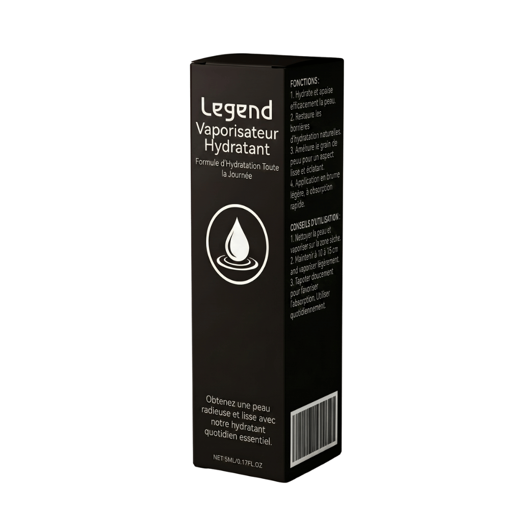 Vaporisateur Hydratant Premium de Legend avec instructions et bénéfices pour une peau hydratée.