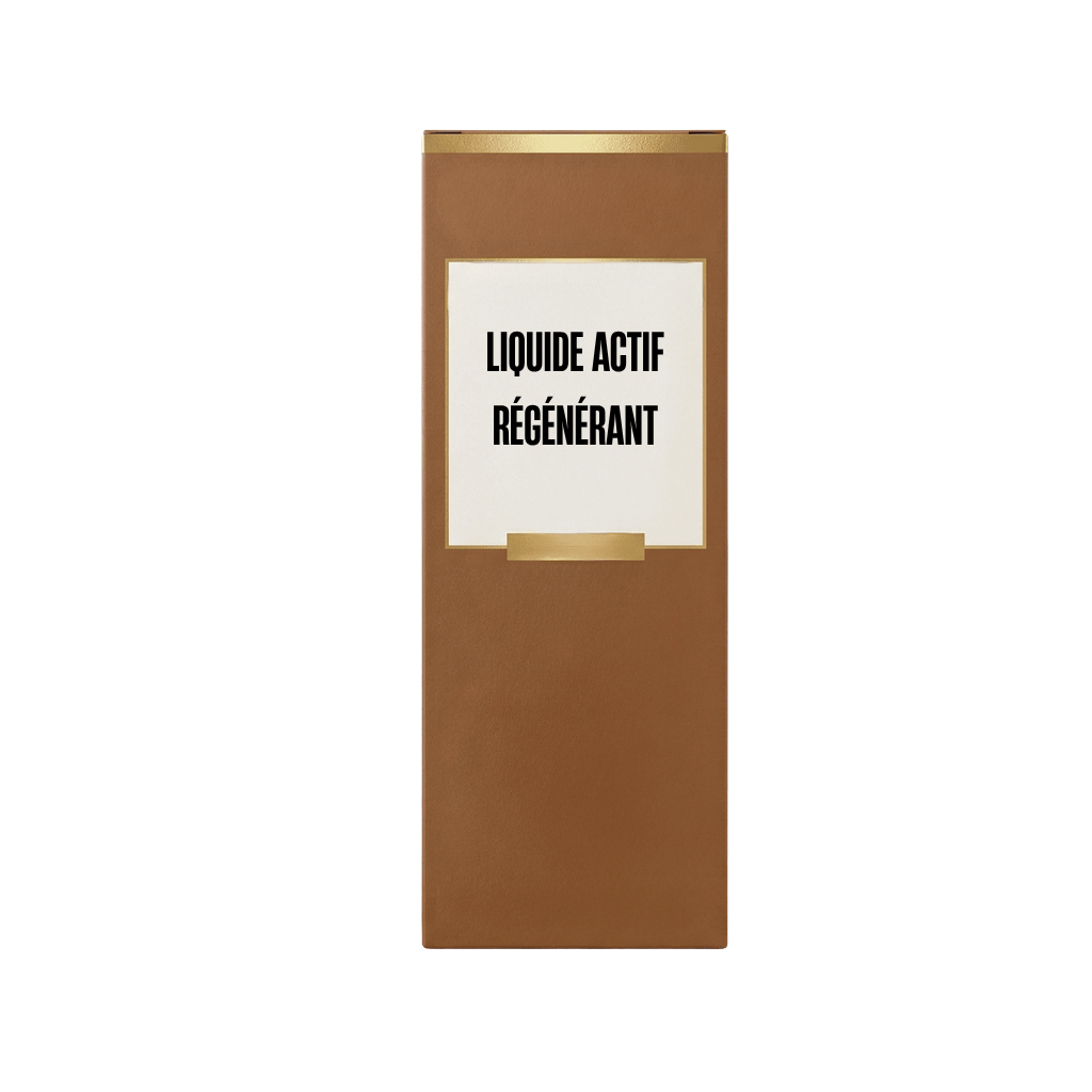 Flacon de Liquide Actif Régénérant, produit de beauté pour une peau fraîche et éclatante.