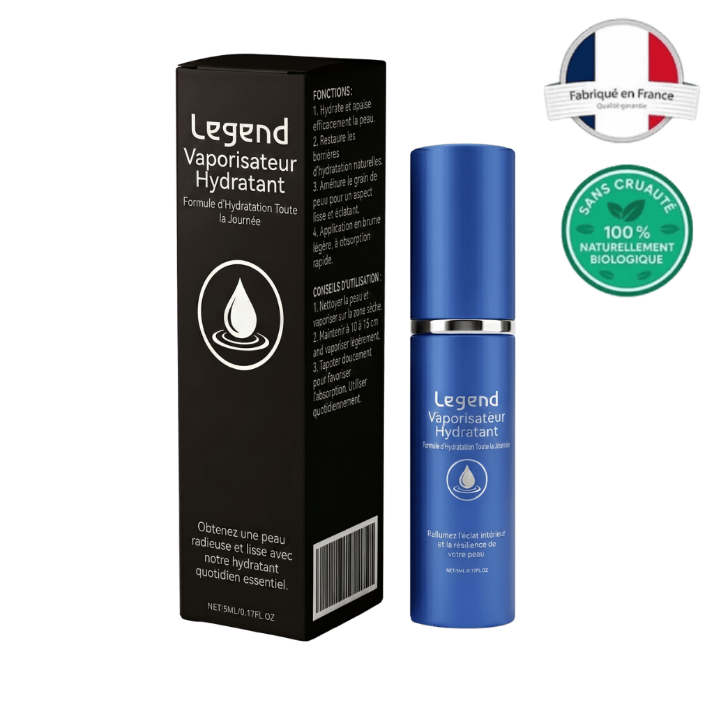Vaporisateur Hydratant Premium Legend avec emballage, spray hydratant conçu pour le soin quotidien de la peau.