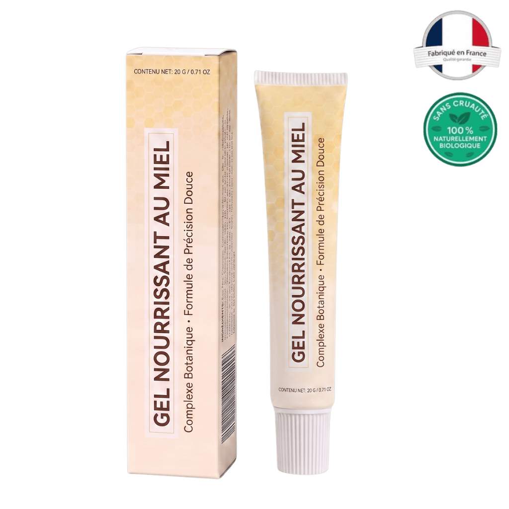 Gel Nourrissant au Miel Premium avec son emballage, parfait pour une peau douce et hydratée.