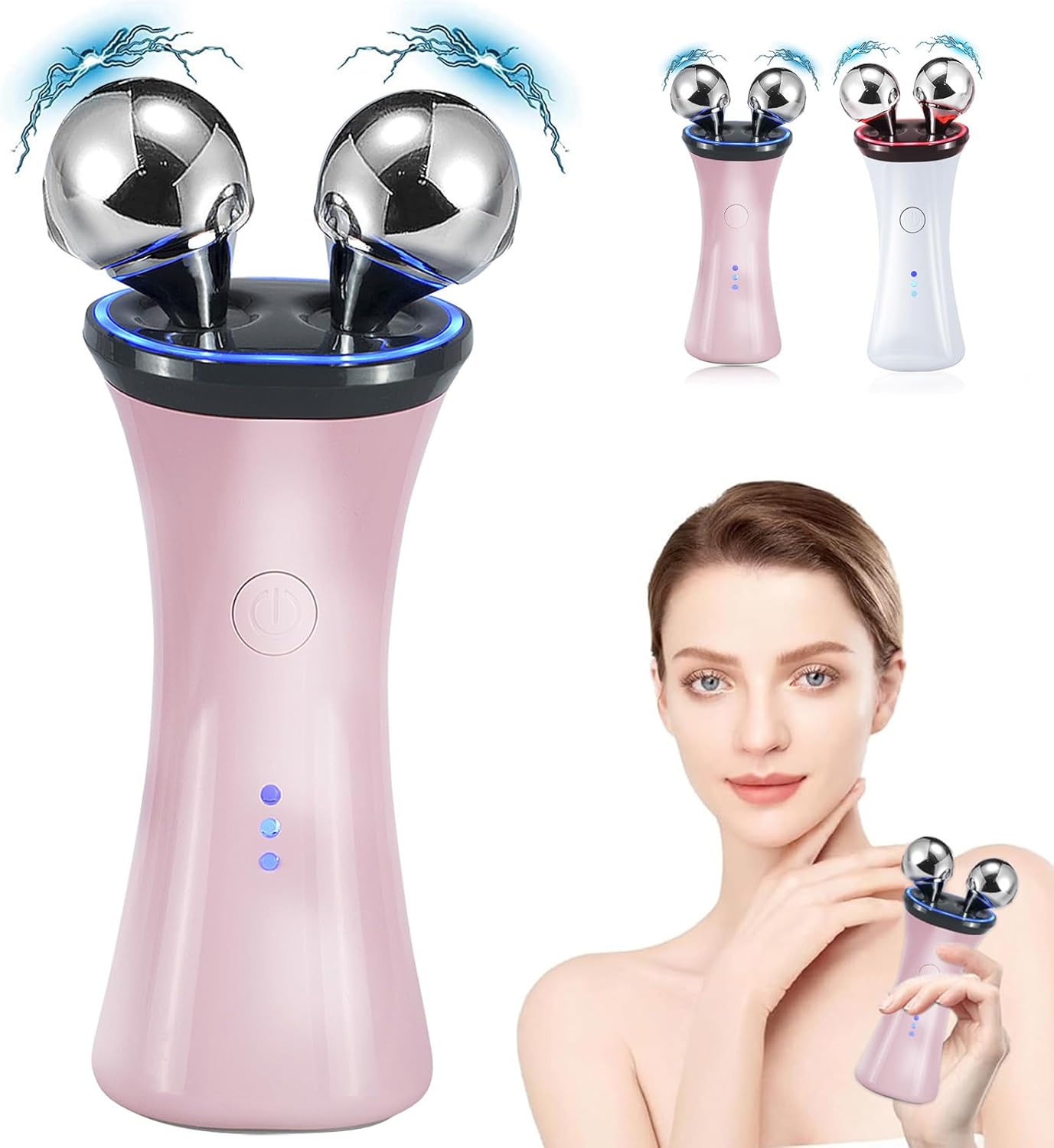Autera – Appareil de massage facial microcourant avec sphères métalliques pour un massage revitalisant.