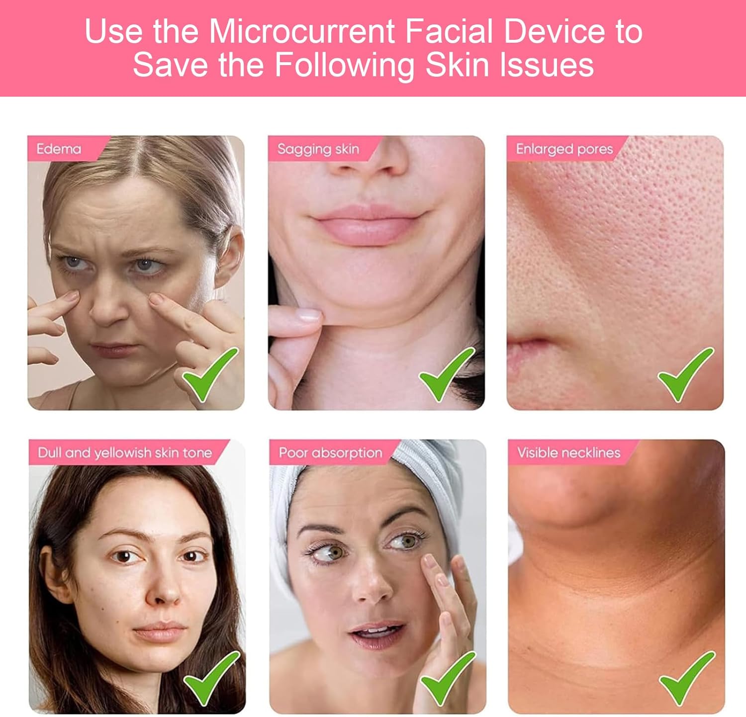 Autera – Appareil de massage facial microcourant montrant les avantages pour le soin de la peau.