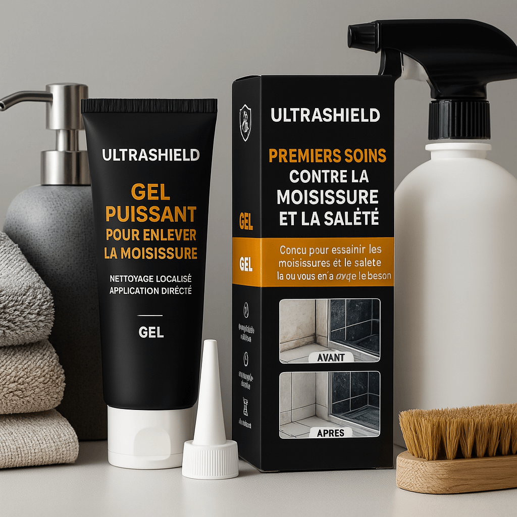 Autera Gel Protecteur in a modern bathroom setting, showcasing antifungal cleaning gel and spray.