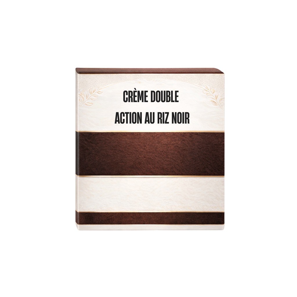 Crème double action au riz noir - emballage élégant pour une peau éclatante et bien entretenue.