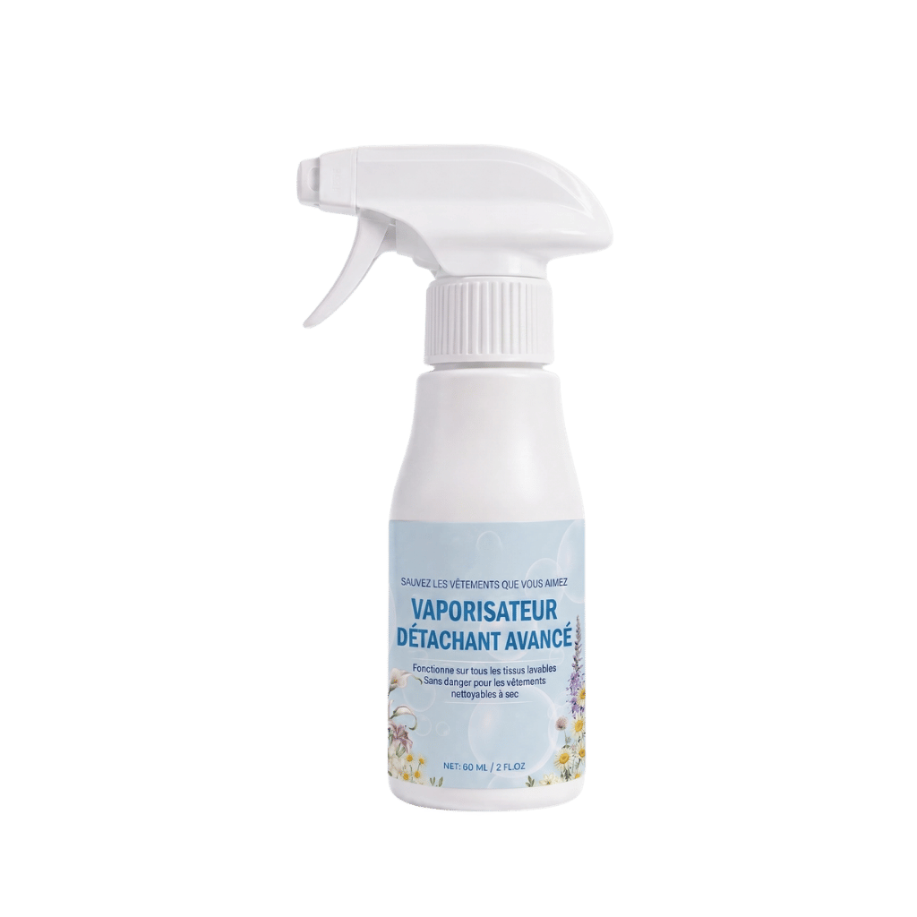 Spray émulsifiant pour linge avancé non ionique dans un flacon en spray avec étiquette claire.