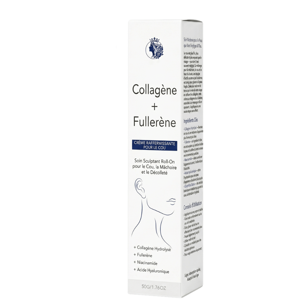 Crème Raffermissante de Luxe pour le Cou produit avec collagène et fullerène pour un cou ferme et hydraté.