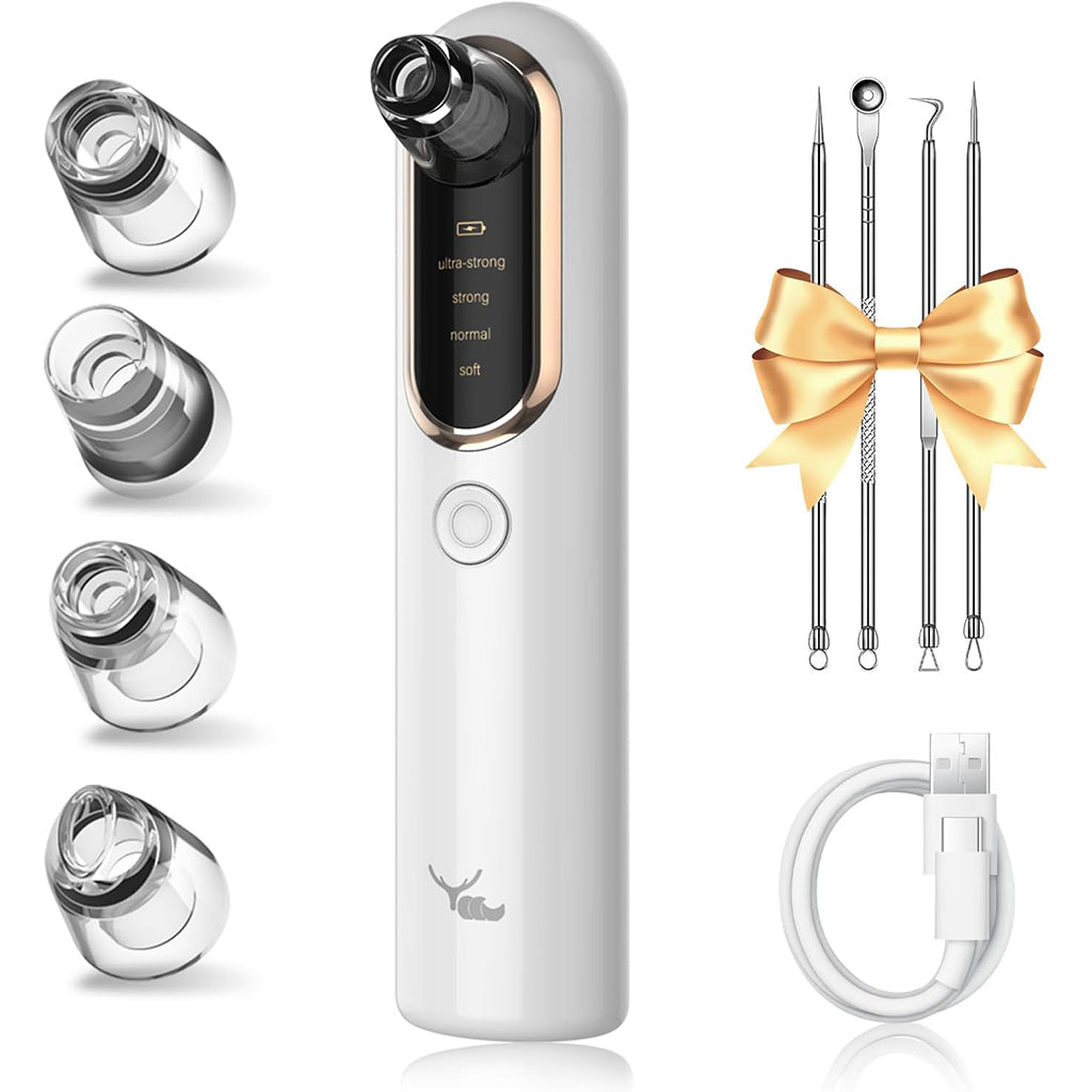 Autera ClearSkin Pro with multiple suction heads, USB charging cable, and skincare tools for deep pore cleansing.
