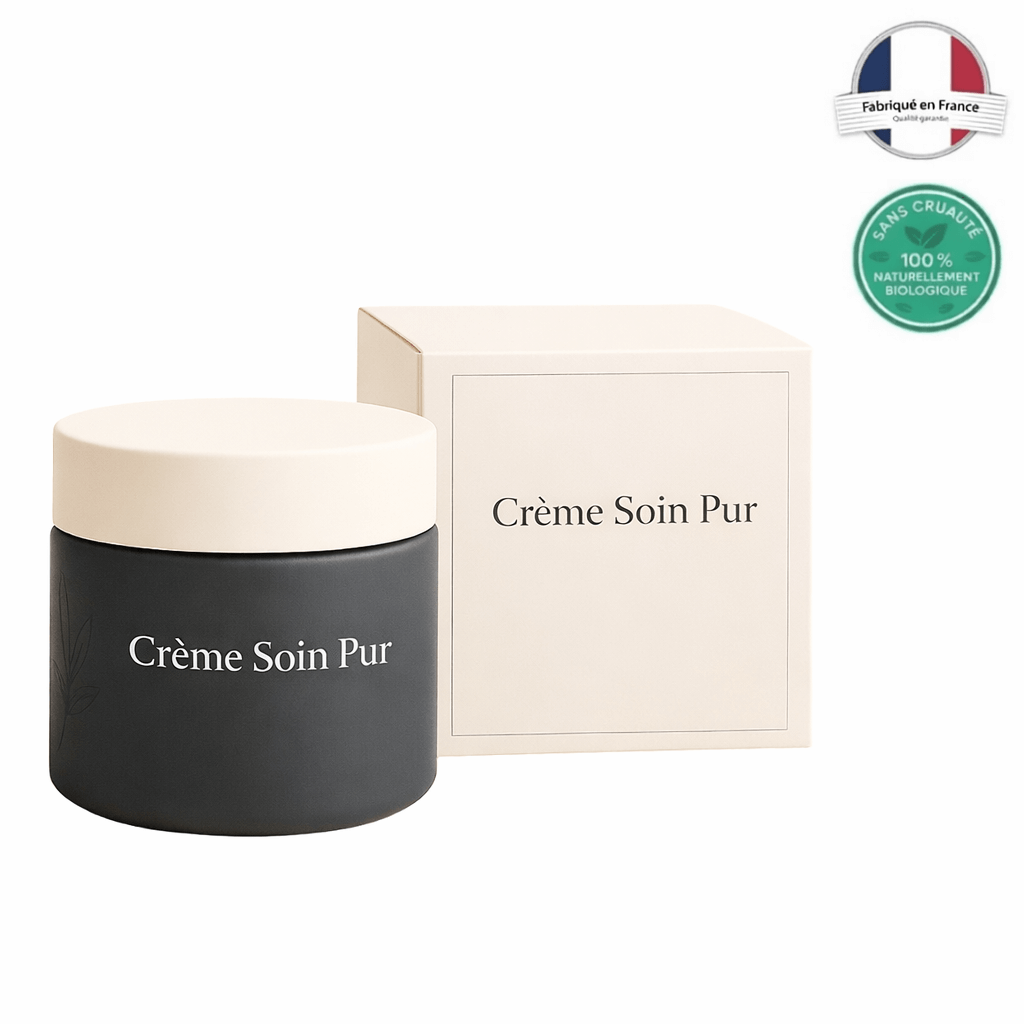 Crème Soin Pur, crème cosmétique rapide absorption, soin quotidien avec texture douce et fraîcheur.
