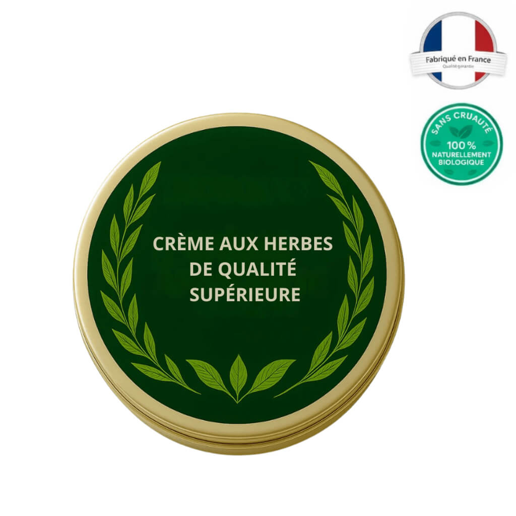 Crème aux herbes de qualité supérieure - pot de crème bio fabriquée en France.