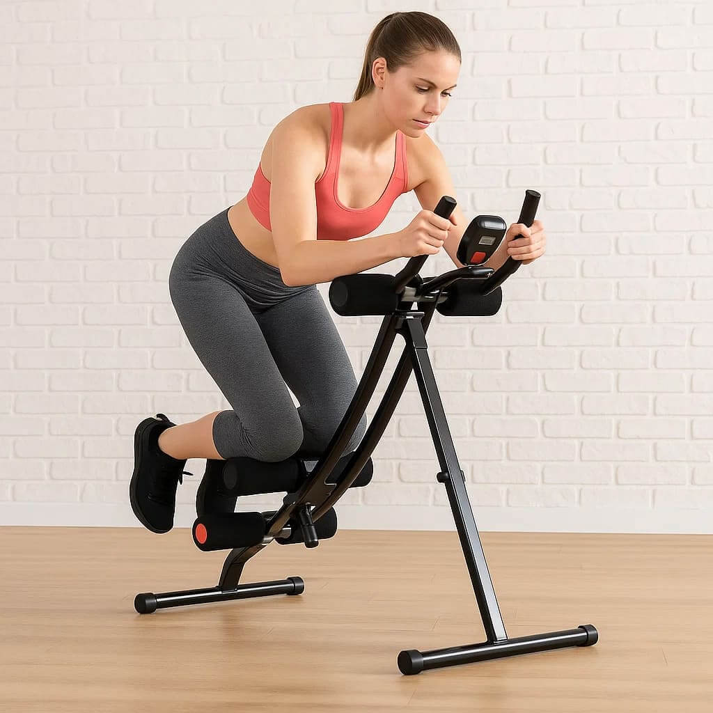 User demonstrating Autera CorpsActif abdominal trainer for effective home workouts.