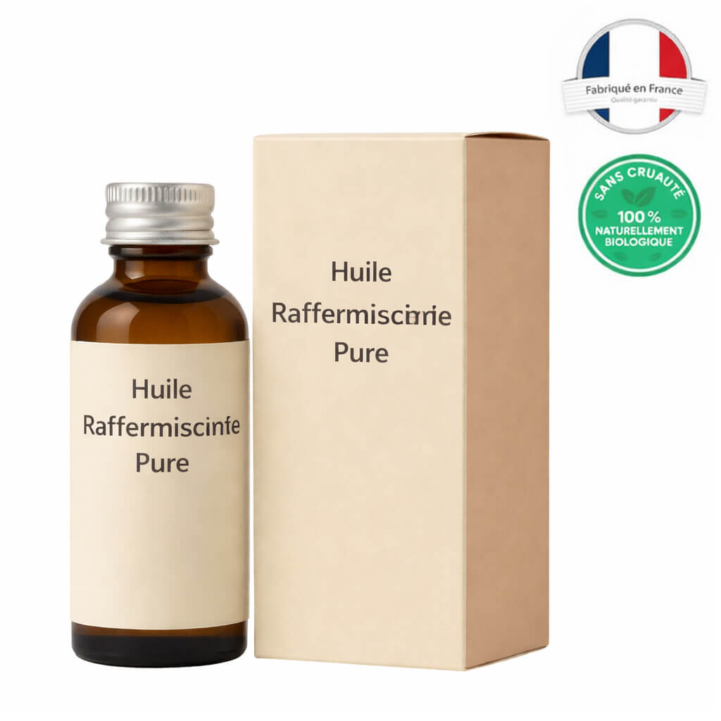 Flacon d'Huile Raffermissante Pure en emballage carton, fabriqué en France, 100% naturel et biologique.