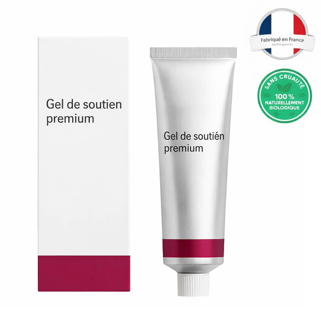Gel de soutien premium tube and box, lightweight nourishing gel for comfortable skin.