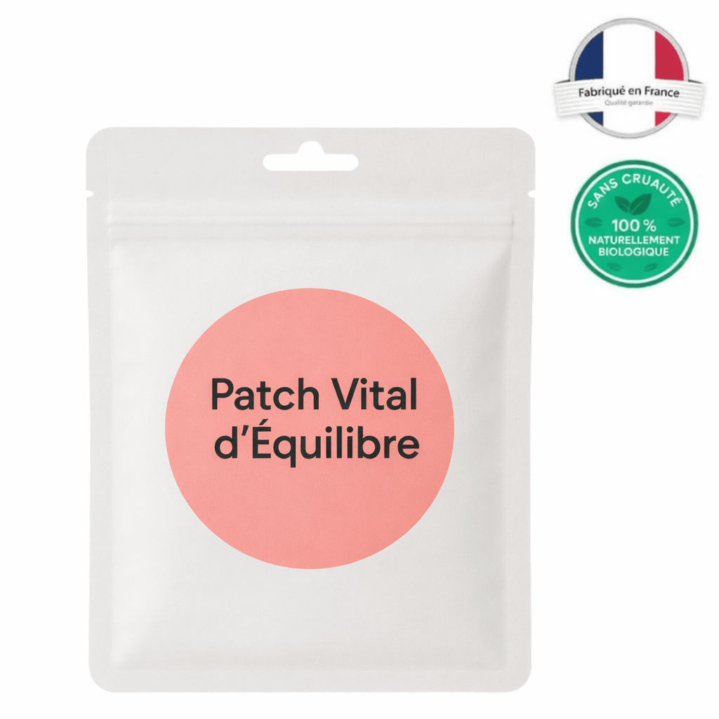 Patch Vital d'Équilibre packaging with pink label, featuring organic certification and made in France badge.