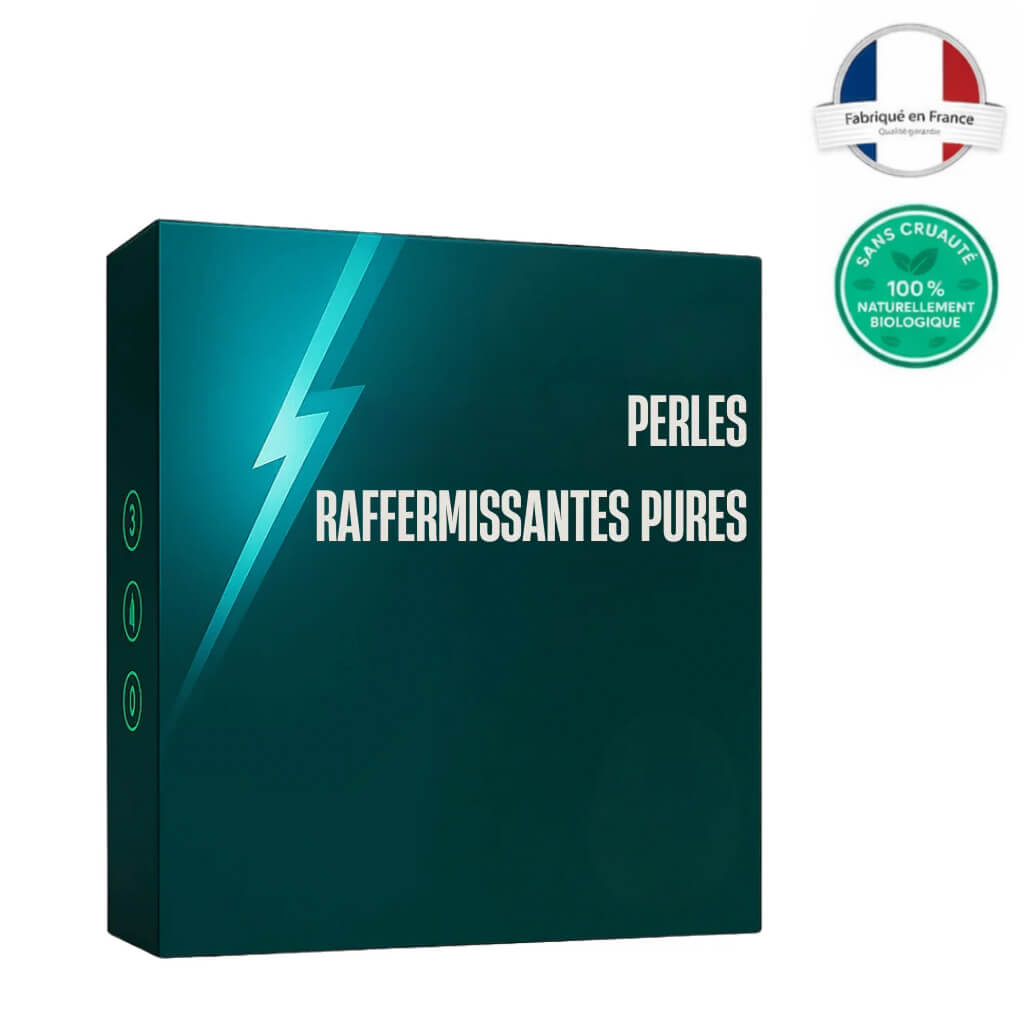 Perles Raffermissantes Pures - boîte de produit cosmétique bio fabriquée en France pour un teint éclatant.