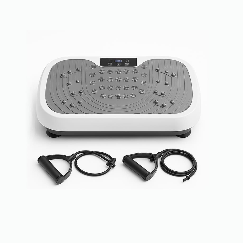 Autera ZenShake vibration platform with resistance bands for effective home workouts.