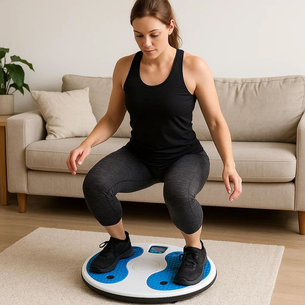 Woman using Autera ÉquiTwist for core workouts at home, enhancing mobility and fat burning.